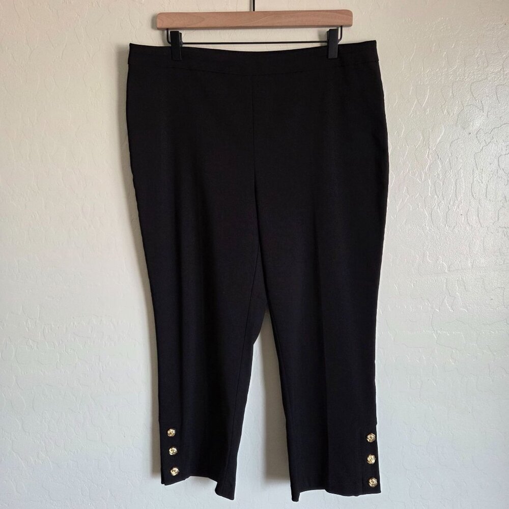Zac & Rachel Pull-On Crop Dress Pant w Gold Button Detail Black Size Women's 14